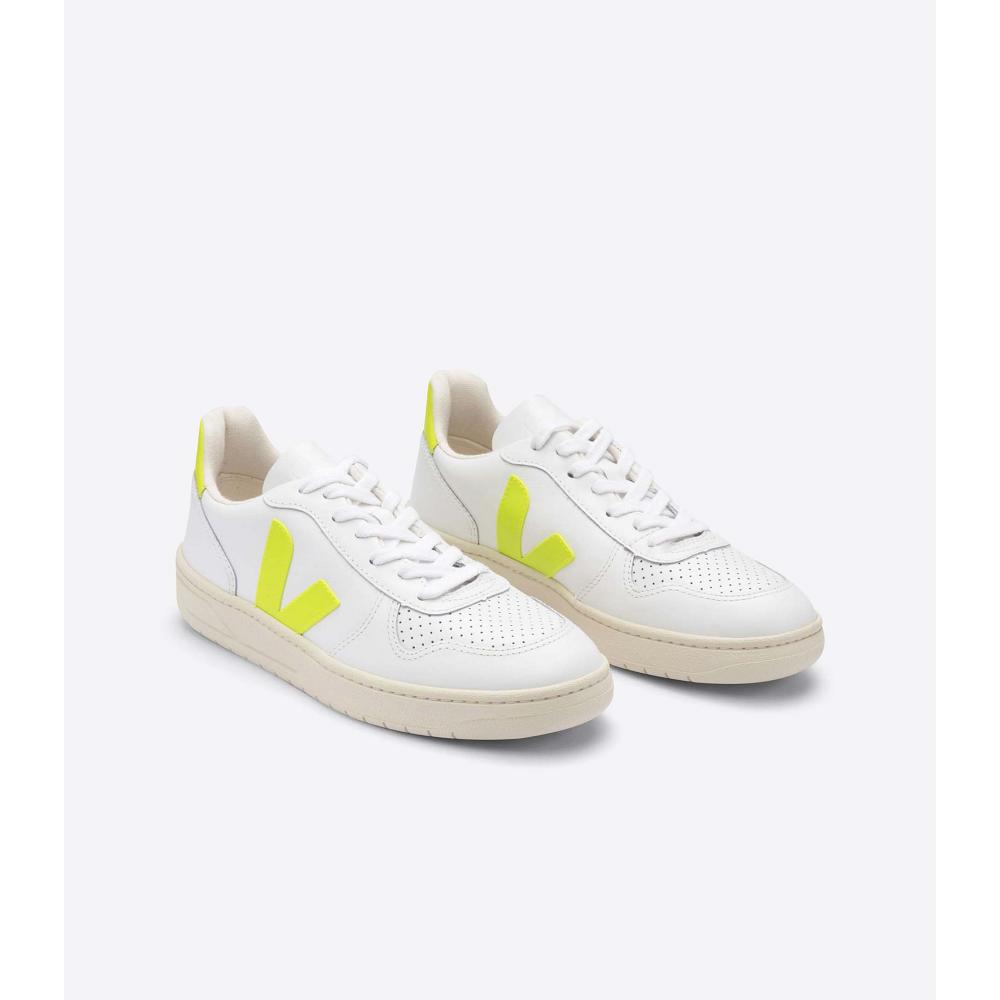 Veja V-10 LEATHER Sneakers Dames White/Mint | NL 647HAP